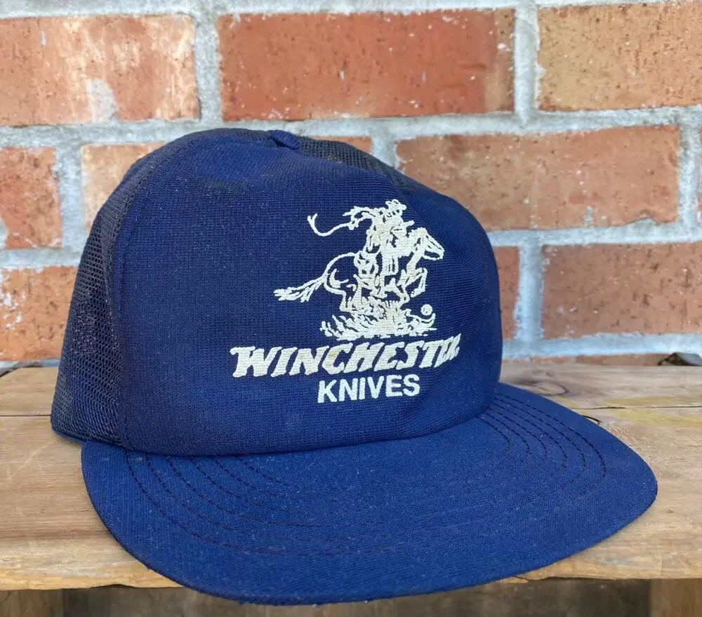 Vintage Winchester Knives Ball Cap Trucker Hat, Adjustable Snap Back Cowboy Logo